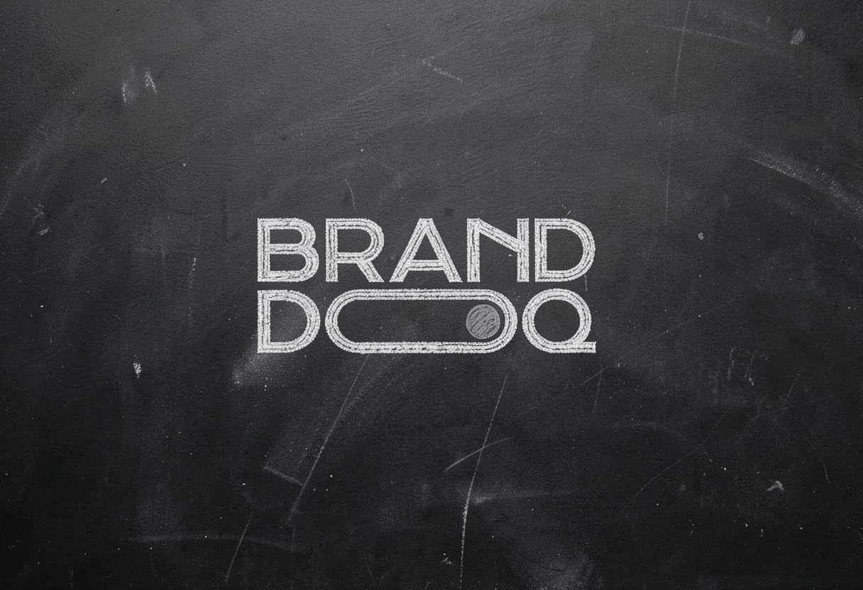 Branddoq wordmark drawn in chalk on a blackboard