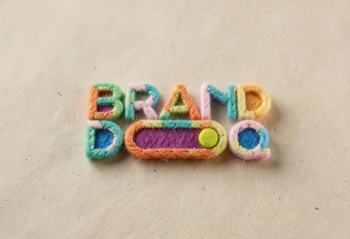 Branddoq wordmark in colourful felt